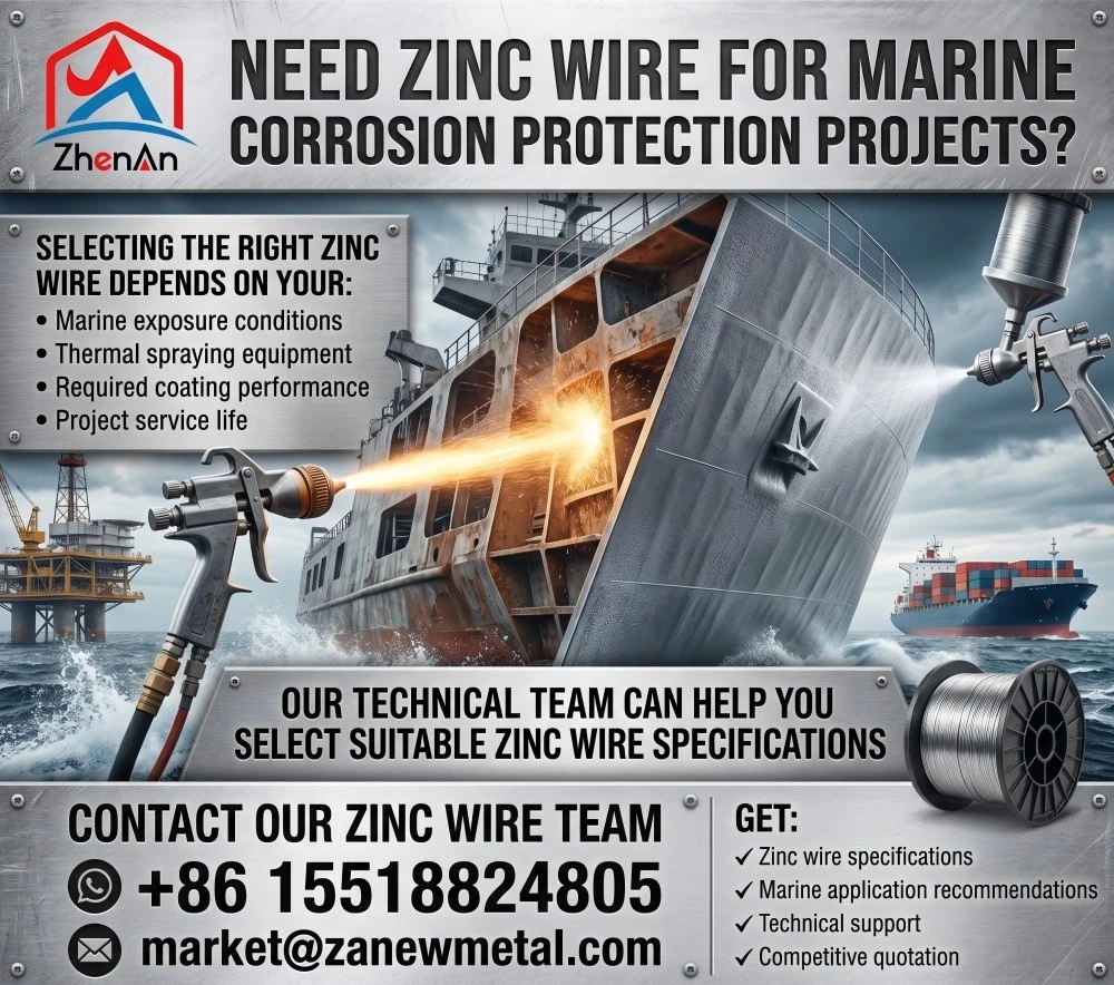 Our technical team can help you select suitable zinc wire specifications for marine corrosion protection applications Our technical team can help you select suitable zinc wire specifications for marine corrosion protection applications